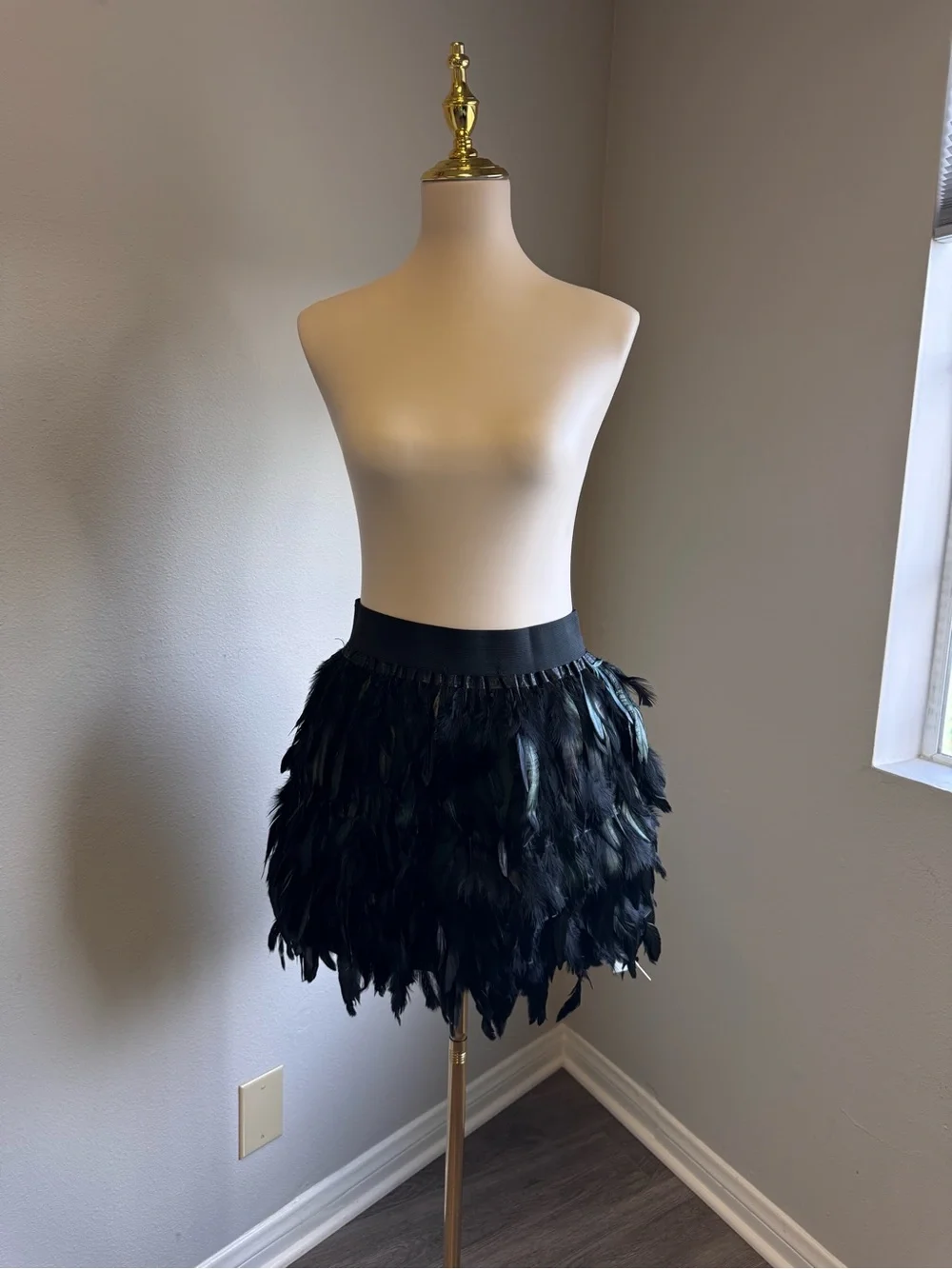 NWT Black Feather Mini Skirt